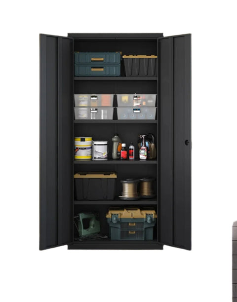 Rootz Multi-Purpose File Cabinet - Storage Cabinet - Matt Black Cabinet - Durable Powder-Coated Steel - 40 x 80 x 180 cm