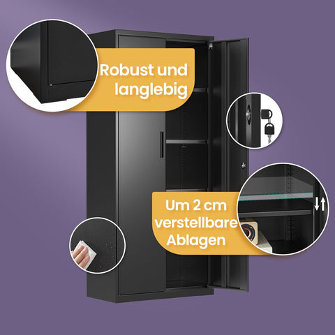 Rootz Multi-Purpose File Cabinet - Storage Cabinet - Matt Black Cabinet - Durable Powder-Coated Steel - 40 x 80 x 180 cm