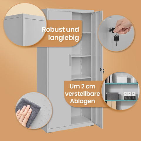 Rootz Metal Office Cabinet - Storage Unit - Filing Cabinet - Durable Organization Solution - 80 x 40 x 180 cm
