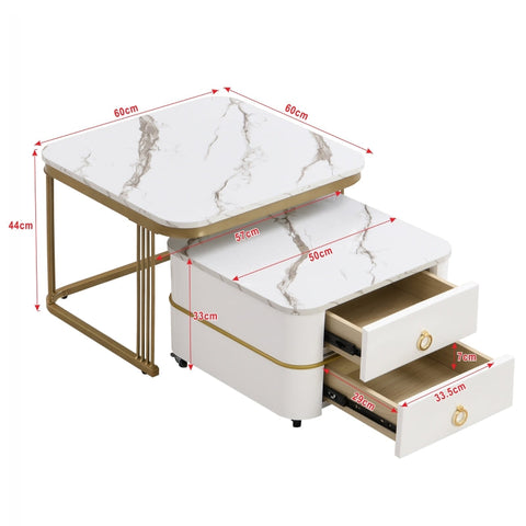 Rootz 2 Piece Coffee Table Set - Nesting Table - Side Tables - Luxurious Design - 60x60x45cm & 50x50x34cm