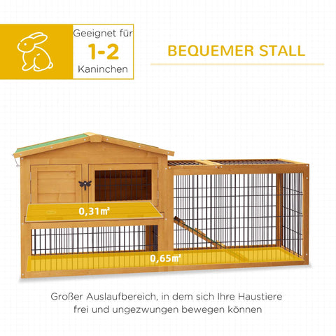 Rootz Winter-Proof 2 Level Rabbit Stable - Hutch & Run - Wooden Double-Sided - Easy Access & Clean - 150x52x68 cm