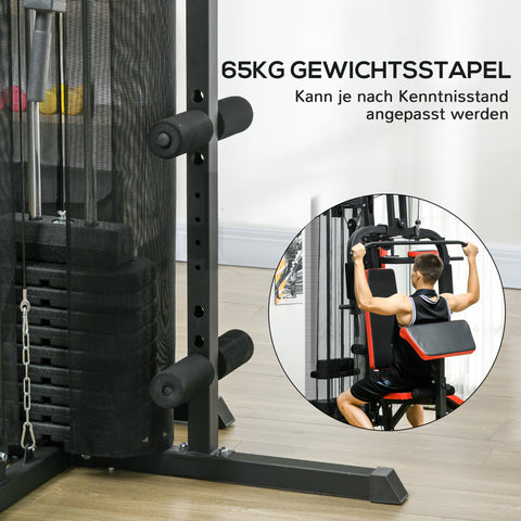 Rootz Multi-Purpose Training Station - Home Gym Equipment - Fitness Tower - 65kg Adjustable - 225cm x 175cm x 200cm - Steel & Faux Leather