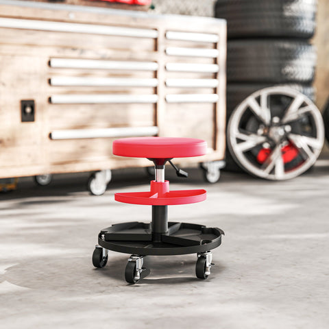 Rootz Workshop Stool - Garage Seat - Mechanic Chair - Height Adjustable - Resilient Up to 135kg - 40-51cm - Red