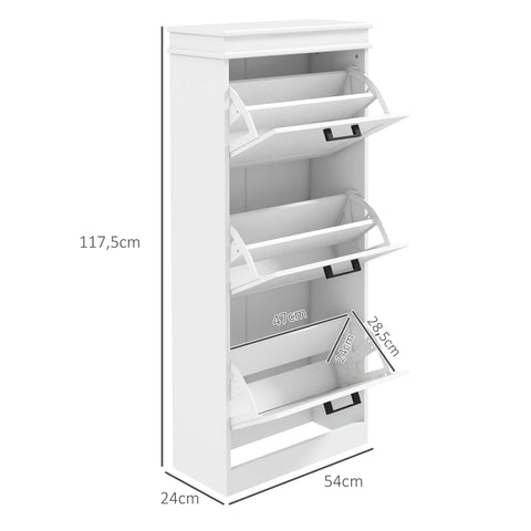 Rootz Shoe Cabinet - 3 Folding Doors - Adjustable Shelves - Space-Saving Design - 54 x 24 x 117.5 cm - White