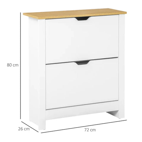 Rootz Shoe Cabinet - Shoe Rack - Shoe Storage - 2 Compartments - 12 Pairs Of Shoes - Chipboard - White-Natural - 72 Cm X 26 Cm X 80 Cm