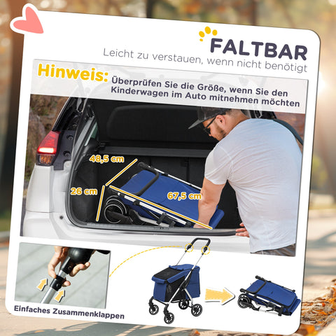 Rootz Dog Car - Pet Stroller - Compact Carrier - Foldable & Lightweight - Mesh Windows - 80L x 48.5W x 106H cm