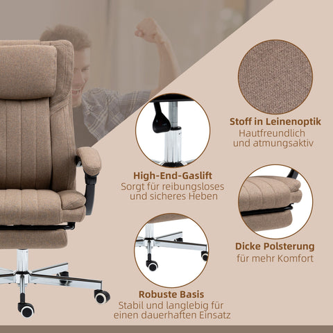 Rootz Office Chair - Executive Chair - Ergonomic Chair - Massage Function - Tilting & Footrest - Linen Look - 65cm x 61cm x 118cm - Brown