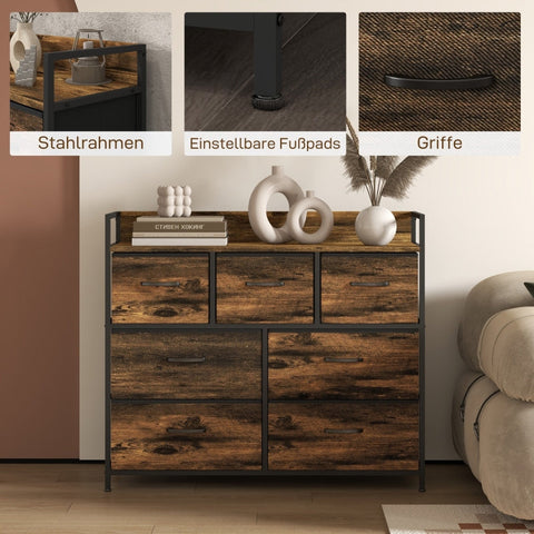 Rootz Fabric Drawer Chest - Sideboard - Organizing Furniture - Melamine Coated Top - Stable Steel Frame - 98cm x 29cm x 85cm