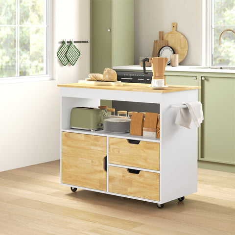 Rootz Rollable Kitchen Trolley - Mobile Kitchen Island - Kitchen Cart - Ample Storage & Easy Mobility - 107cm x 50cm x 85cm