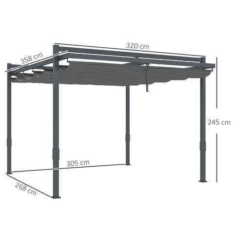 Rootz Pergola Pavilion - Aluminum Canopy - Garden Shelter - UPF50+ UV Protection - Grey - 3.5x3m - 245H cm Adjustable Sliding Roof