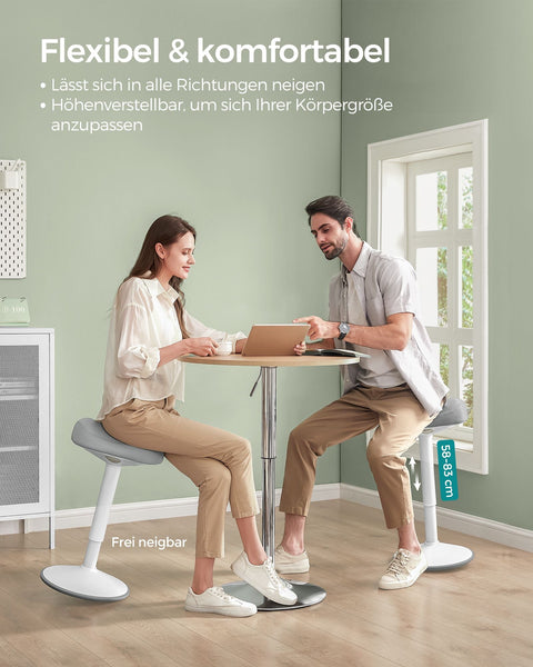 Rootz Standing Stool - Gray Seat - Adjustable Height - Lightweight - Durable - Plastic Foam Plywood Steel - 58-83cm x 34cm x 36cm - 5.9kg - 120kg Capacity
