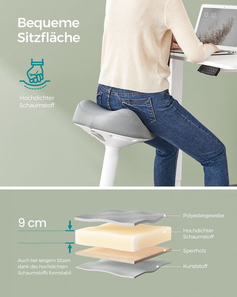 Rootz Standing Stool - Gray Seat - Adjustable Height - Lightweight - Durable - Plastic Foam Plywood Steel - 58-83cm x 34cm x 36cm - 5.9kg - 120kg Capacity