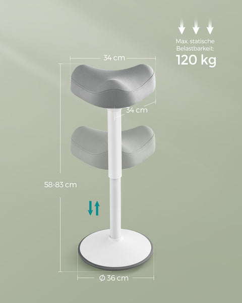 Rootz Standing Stool - Gray Seat - Adjustable Height - Lightweight - Durable - Plastic Foam Plywood Steel - 58-83cm x 34cm x 36cm - 5.9kg - 120kg Capacity