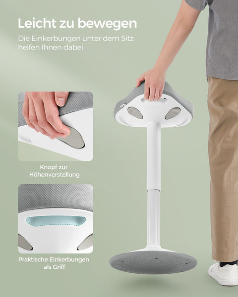 Rootz Standing Stool - Gray Seat - Adjustable Height - Lightweight - Durable - Plastic Foam Plywood Steel - 58-83cm x 34cm x 36cm - 5.9kg - 120kg Capacity