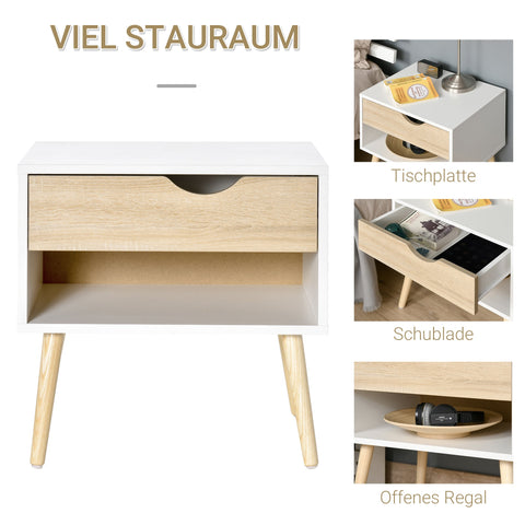 Rootz Side Table - Bedside Table - Hallway Chest - MDF Chipboard White + Oak - Durable & Stylish - 50 x 39 x 51 cm