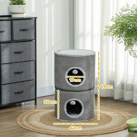 Rootz Modular Cat Tower - Scratch Bin - Cat Activity Center - Removable Zipper - Sisal Protection - Ø 42 x 69h cm - Grey