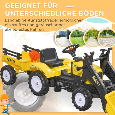 Rootz Children's Wheel Loader - Pedal Tractor - Kids Excavator - Realistic Design - Age 3+ - Easy Operation - L167 x W41 x H52cm - Metal & Plastic