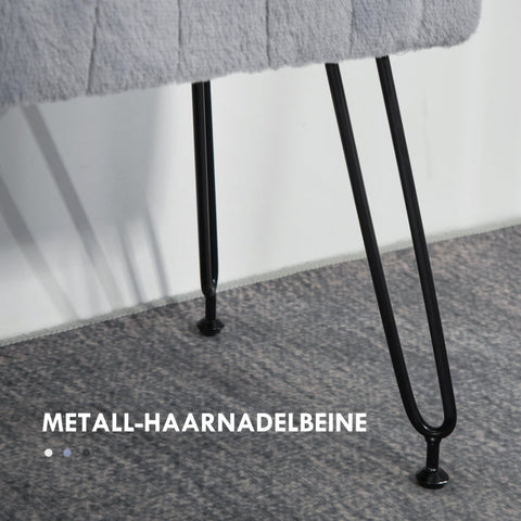 Rootz Faux Fur Padded Bench - Upholstered Seat - Entryway Hallway Bench - Grey - Eucalyptus Wood - Metal Legs - 82cm x 30cm x 47cm
