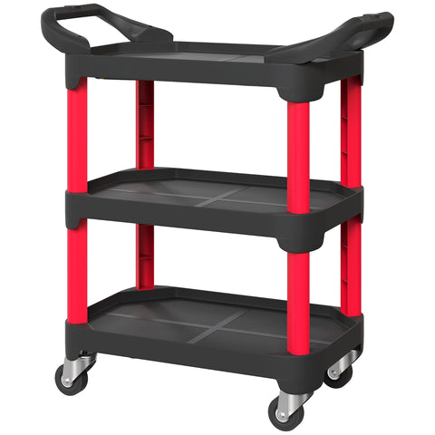 Rootz Black 3-Level Tool Cart - Utility Trolley - Rolling Workbench - Easy Mobility - 81cm x 43cm x 96cm