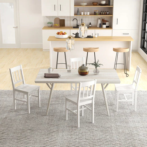 Rootz Dining Room Chairs - Kitchen Chairs - Solid Wood - Water-repellent - 4 Wooden Chairs - Pinewood - White - 41 Cm X 46.5 Cm X 85.5 Cm