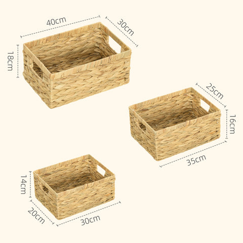 Rootz Set of 3 Storage Baskets - Organizers - Handwoven Crates - Durable Metal Frame - 40x30x18cm, 35x25x16cm, 30x20x14cm