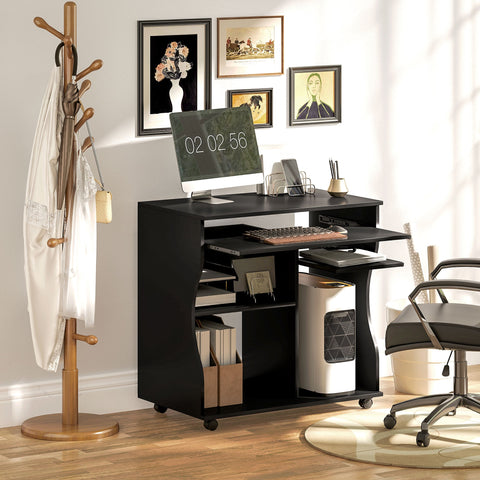 Rootz Rollable Computer Table - Desk with Storage - Mobile Workstation - Ample Storage Space - 80 x 48 x 75 cm, Black
