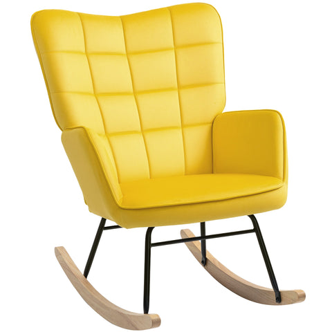 Rootz Rocking Chair - Velvet Chair - Steel Frame - Relaxation - 71 x 98 x 101 cm - Yellow Velvet Cover