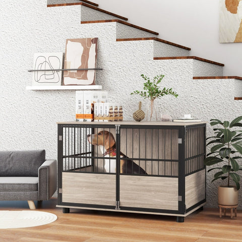 Rootz Bello Dog Crate - Wooden Dog Kennel - Pet Crate - Walnut Wood - 100cm x 60cm x 68cm
