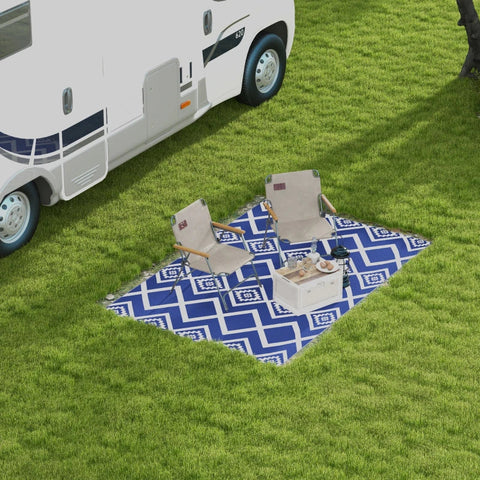 Rootz Outdoor Rug - Patio Rug - Weather Resistant - Modern Design - Non-woven Fabric - Blue + White - 182cm x 274cm x 0.3cm