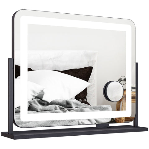 Rootz Rotatable Black LED Make-up Mirror - Vanity Mirror - Cosmetic Mirror - USB Connection - 3 Light Modes - 62.5x14x52 cm