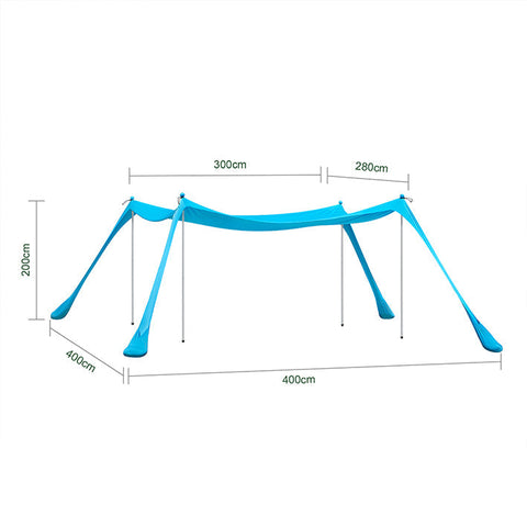 Rootz Beach Shade Sail - Sun Shelter - Sunshade - UPF30+ - 400cm x 400cm x 200cm - Lightweight Aluminum Frame