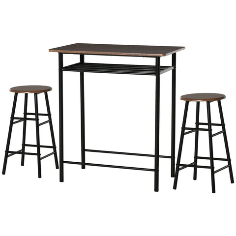 Rootz 3-Piece Bar Table Set - Dining Set - Industrial Style Furniture - Space-Saving Design - 80cm x 50cm x 90cm Table, Ø30cm x 60cm Stools
