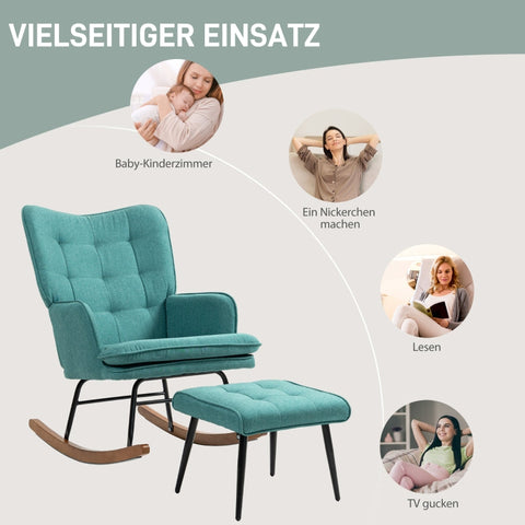 Rootz Rocking Chair with Matching Footstool - Nursing Chair - Reading Chair - Fully Padded - Beech Wood - 64cm x 89cm x 90cm