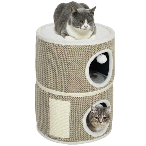 Rootz Cat Tower 3 Tier - Cat House - Condo - Plush Comfort - Ø40 x 56H cm - Brown
