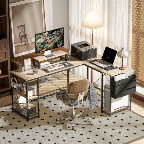 Rootz Modular Reversible Corner Desk - L-Shaped Desk - Industrial Style Desk - Ergonomic Screen Stand - 168-240cm x 48cm x 90cm