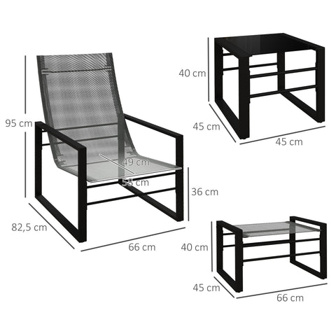Rootz 5 Piece Garden Furniture Set - Patio Set - Outdoor Seating - Rust-Resistant - Armchair 66x82.5x95cm, Table 45x45x40cm, Stool 66x45x40cm