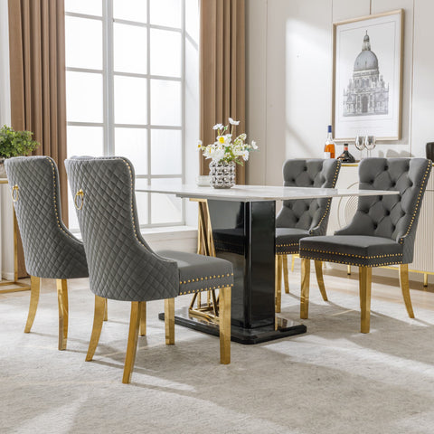 Rootz 4 Piece Set Dining Chairs - Upholstered Chairs - Nail Head Trim Chairs - Luxurious Comfort - 51cm x 65.5cm x 95cm