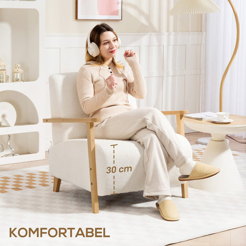 Rootz Armchair with Backrest - Lounge Chair - Padded Sherpa Chair - Cozy & Comfortable - 74.5cm x 78cm - White
