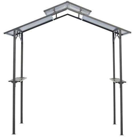 Rootz Barbecue Pavilion with Flame Protection Roof - BBQ Shelter - Outdoor Grill Gazebo - UV Protected - Rainproof - Double Roof Ventilation - 240cm x 150cm x 250cm - Steel & PC - Black + Brown
