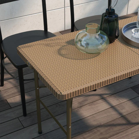 Rootz Garden Table - Outdoor Folding Table - Garden Folding Table - PE Rattan - Brown + Black - 122 x 60 x 73 cm