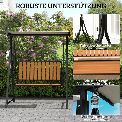 Rootz Hollywood Swing Chair - 2-Seater Garden Swing - Outdoor Swing - Adjustable Sunroof - 142cm x 112cm x 162cm - Black