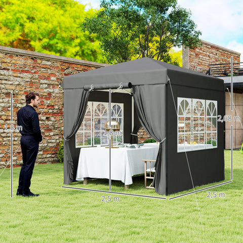 Rootz Pop Up Gazebo - Garden Tent - Outdoor Pavilion - UPF50+ UV Protection - Dark Grey - 250L x 250W x 268H cm