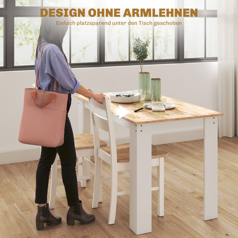 Rootz 2 Piece Set Kitchen Chairs - Dining Seats - White and Brown Seating - Ergonomic Back Support - 40b x 50.5th x 88.5H cm