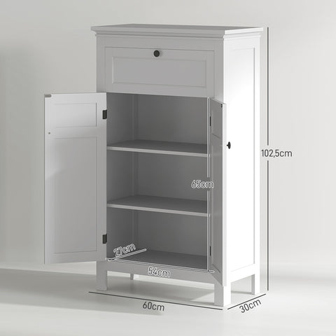 Rootz Bathroom Cabinet with Drawer - Free-standing Storage - Adjustable Shelves - Organize with Style - 60 W x 30 D x 102.5 H cm