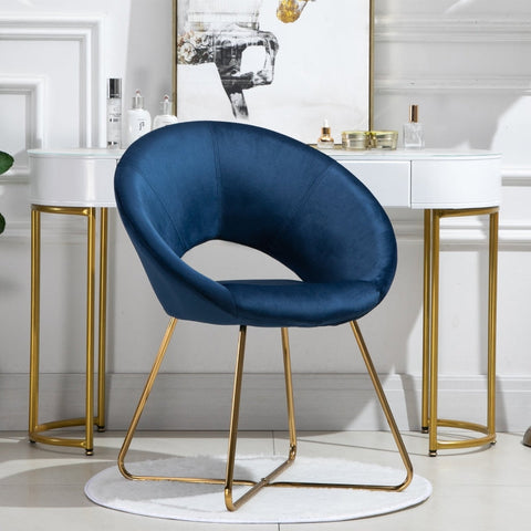 Rootz Modern Velvet Blue Lounge Chair - Accent Chair - Armchair - Luxurious Comfort - Durable Metal Frame - 68cm x 54cm x 84cm