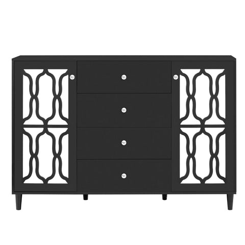 Rootz Black Mirrored Sideboard - Buffet Cabinet - Storage Unit - Crystal Handles - 147.5cm x 40cm x 102cm