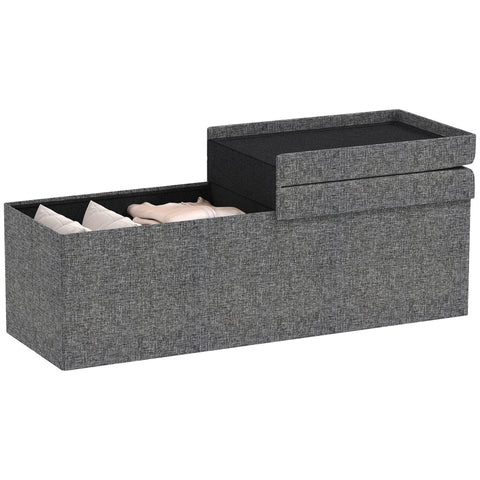 Rootz Footstool Storage Ottoman - Foldable Bench - Seat Chest - Soft Padding - 110cm x 38cm x 38cm - Dual 61L Compartments - Grey