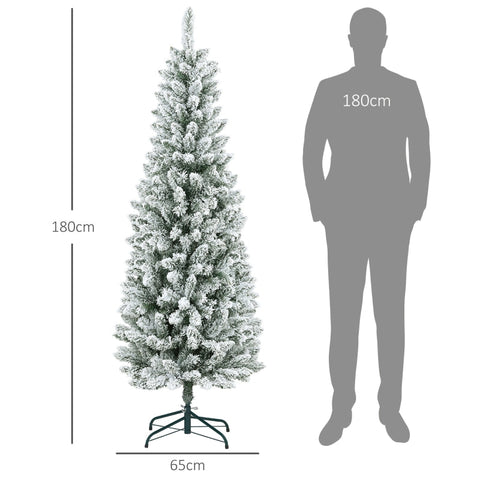 Rootz Snow Flocked Christmas Tree - Artificial Tree - Slim Fir - Flame Retardant - Steel Base - Ø65cm x 180cmHeight
