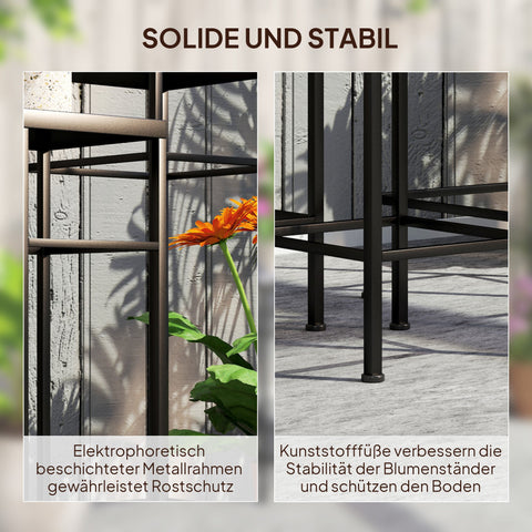 Rootz 3 Piece Plant Stand Set - Flower Display - Exhibition Shelf - Rust-Resistant - 28x28x71cm, 23x23x61cm, 18x18x51cm