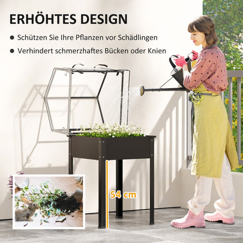 Rootz Raised Bed with Greenhouse Roof - Elevated Planter - Gardening Box - Weed & Pest Protection - 60 x 60 x 120 cm